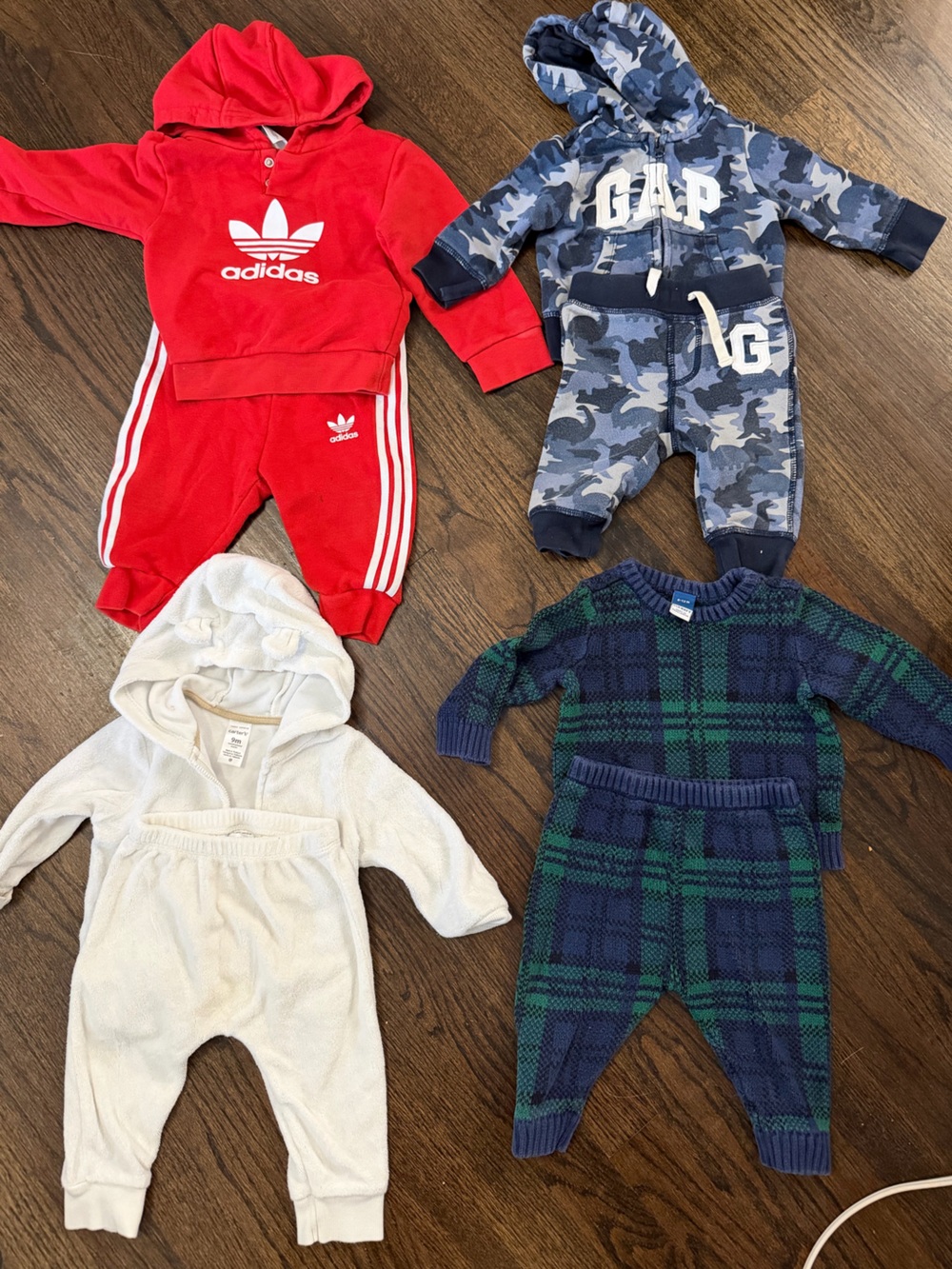 adidas Red Baby Tracksuit Set with White Stripes